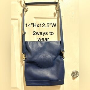 Tory Burch Stylish Blue Leather Shoulder Bag with Structured Design